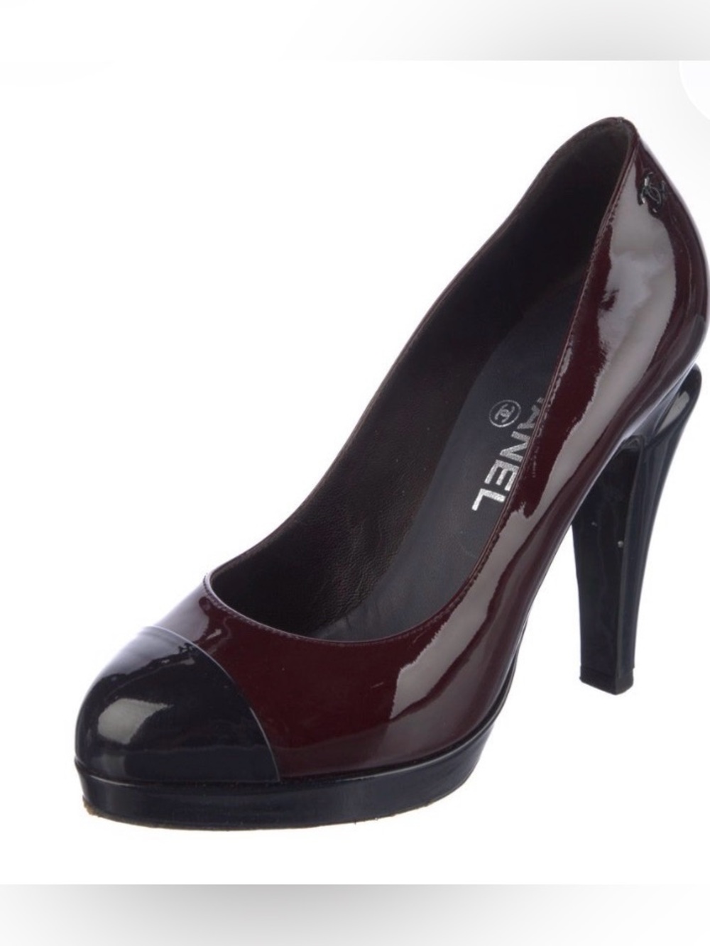 Chanel 2008 Interlocking CC Burgundy Patent Leather Pumps IT 37 US 7 - Picture 2 of 8